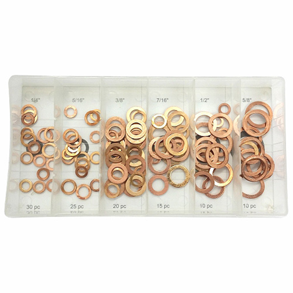 ASSORTED COPPER FLAT WASHERS 100PC ASSORTED COPPER FLAT WASHERS 100PC