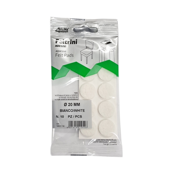 Adh felt pads rnd wh 20mm 10pc Adh felt pads rnd wh 20mm 10pc