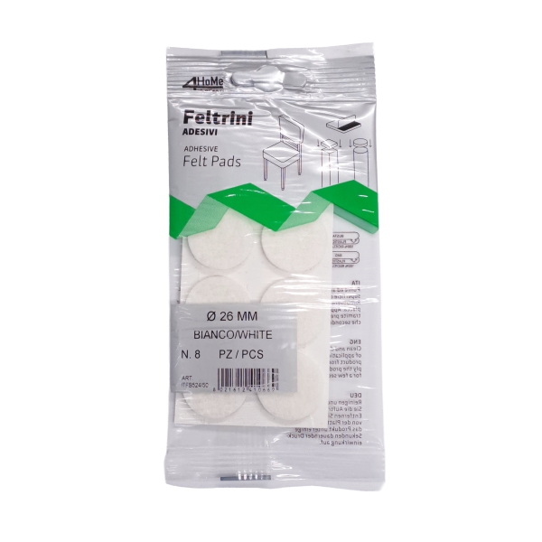 Adh felt pads rnd wh 26mm 8pc Adh felt pads rnd wh 26mm 8pc