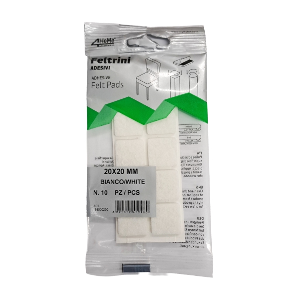 Adh felt pads sq wh 20mm 10pc Adh felt pads sq wh 20mm 10pc