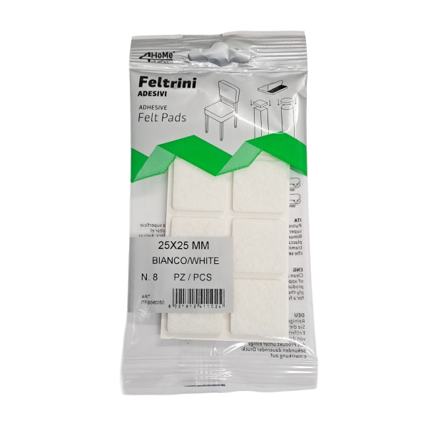 Adh felt pads sq wh 25mm 8pc Adh felt pads sq wh 25mm 8pc